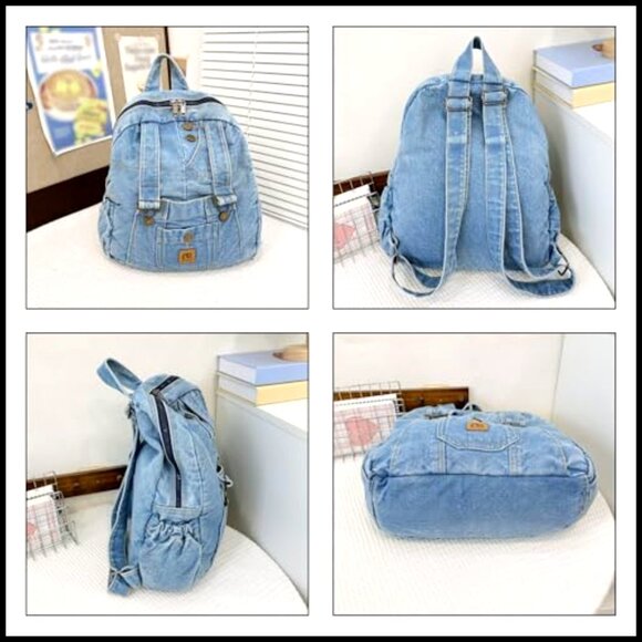Vintage Y2K Grunge Denim Backpack Lightweight Canvas Daypack Travel Purse main image 5